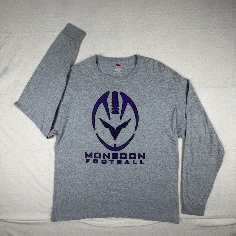 Hanes Mens Monsoon Football Long Sleeve T-Shirt Grey XL Win Today Graphic Tee